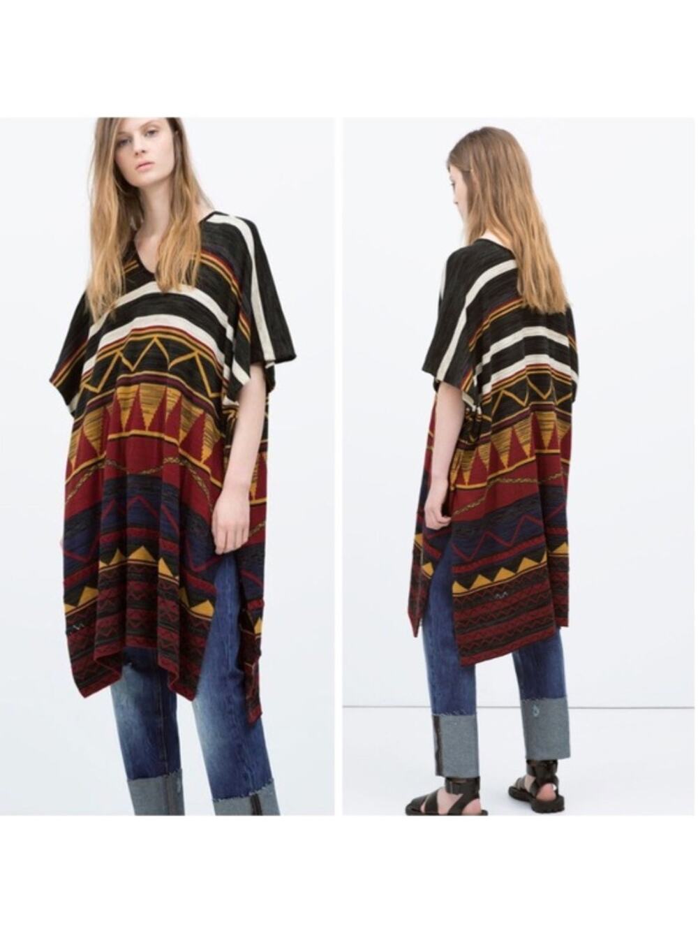Zara Poncho Tunic Western Southwestern Boho Festival Medium oversized